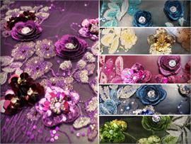 Sequin Floral Crystal Lace Beads Fabric