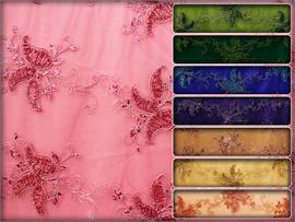 Mesh Lace Sequin Embroidery Floral Fabric Bayleaf