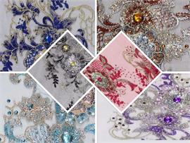 Mesh Sequin Fabric Embroidered 3D Flower Cording