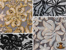 Sequin Floral Embroidered Micro Disc Magnolia Fabrics