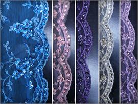 Mesh Lace Beads Embroidered Floral Willow Fabric