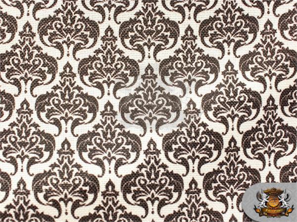 Burlap Polyester Damask Print Fabric White 60 Wide Sold By