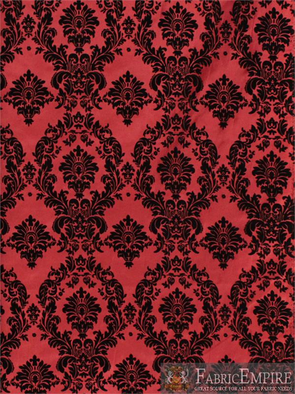 Taffeta Damask Flocking Fabric Black Red Backing 58 Wide
